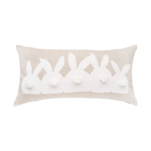 A 12in. x 24in. White Bunny Bums Pillow.