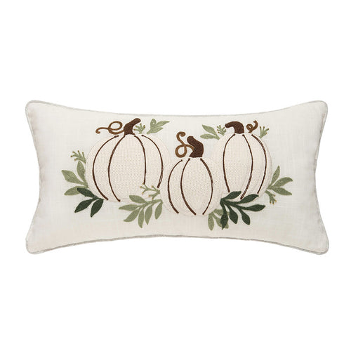 A 12in. x 24in. White Pumpkin Trio Pillow.