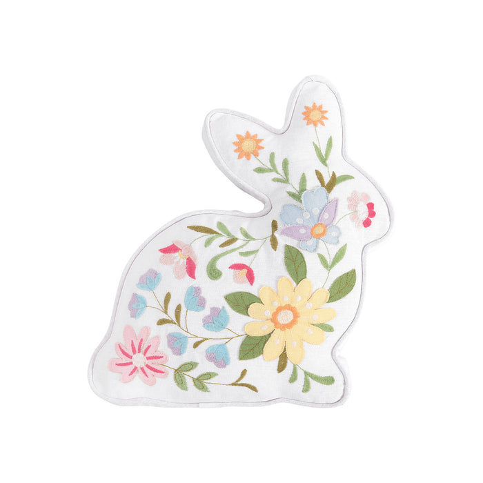 A 14in. Floral Bunny Shaped Pillow.