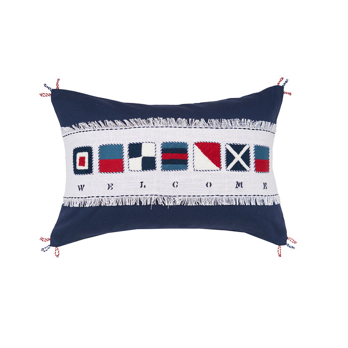 A 14in. x 22in. Nautical Flag Pillow.