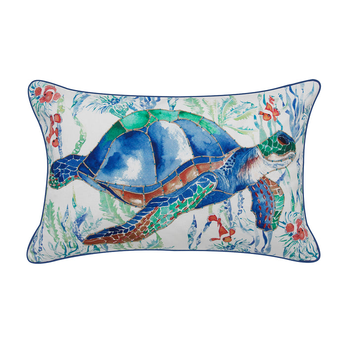 A 14in. x 22in. Nautical Turtle Pillow.
