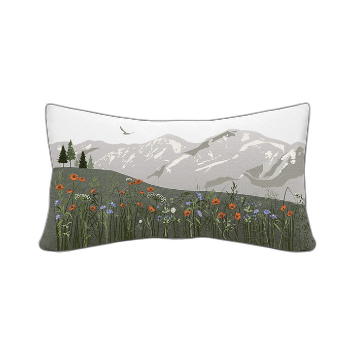A 14in. x 26in. Mountain Wildflowers Indoor Outdoor Lumbar Pillow.