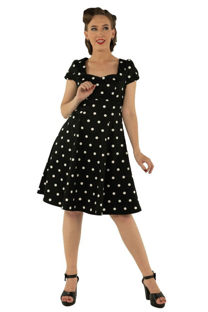Claudia Flirty Fifties Style Polka Dot Dress In Black & White