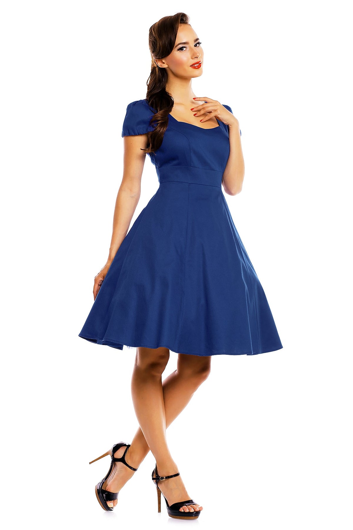Claudia Flirty Fifties Style Dress in Blue