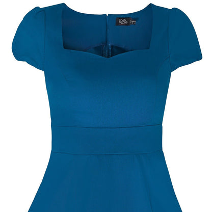 Claudia Flirty Fifties Style Dress in Peacock Blue