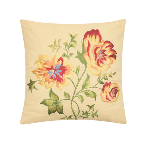 A 16in. x 16in. Priscilla Yellow Floral Pillow.