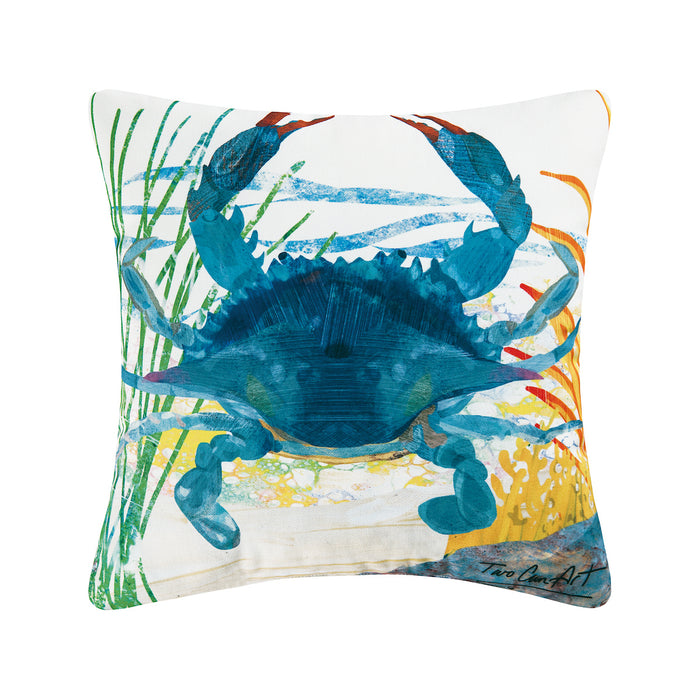 A 18in. x 18in. Blue Crab Indoor Outdoor Pillow.