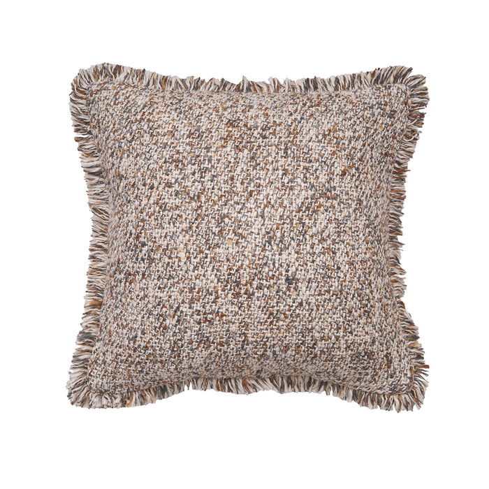 A 18in. x 18in. Cozy Fringed Pillow.