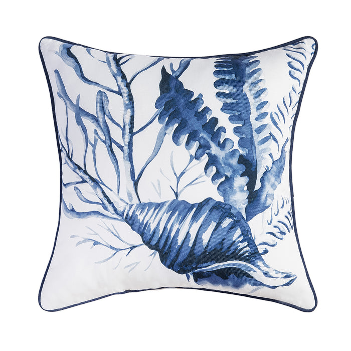 A 18in. x 18in. Midnight Lagoon Coral Pillow.