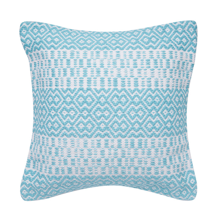 A 18in. x 18in. Pim Diamond Stripe Indoor Outdoor Pillow.