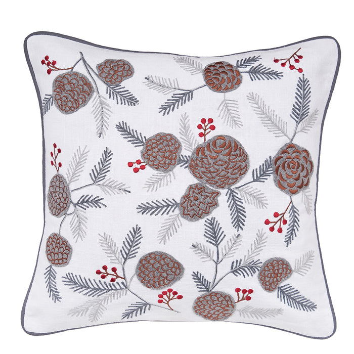 A 18in. x 18in. Pinecone & Berries Pillow.