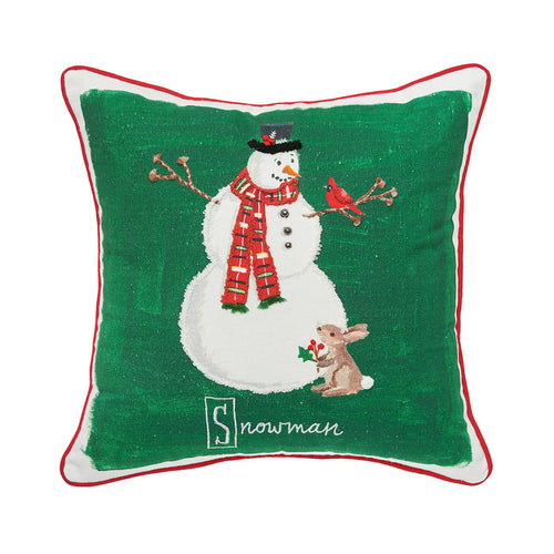 A 18in. x 18in. Snowman Alphabet Pillow.