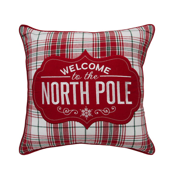 A 18in. x 18in. Welcome North Pole Pillow.