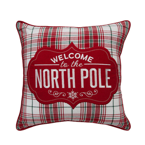 A 18in. x 18in. Welcome North Pole Pillow.