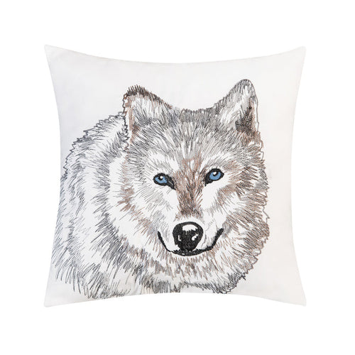 A 18in. x 18in. Wolf Portrait Indoor Outdoor Pillow.