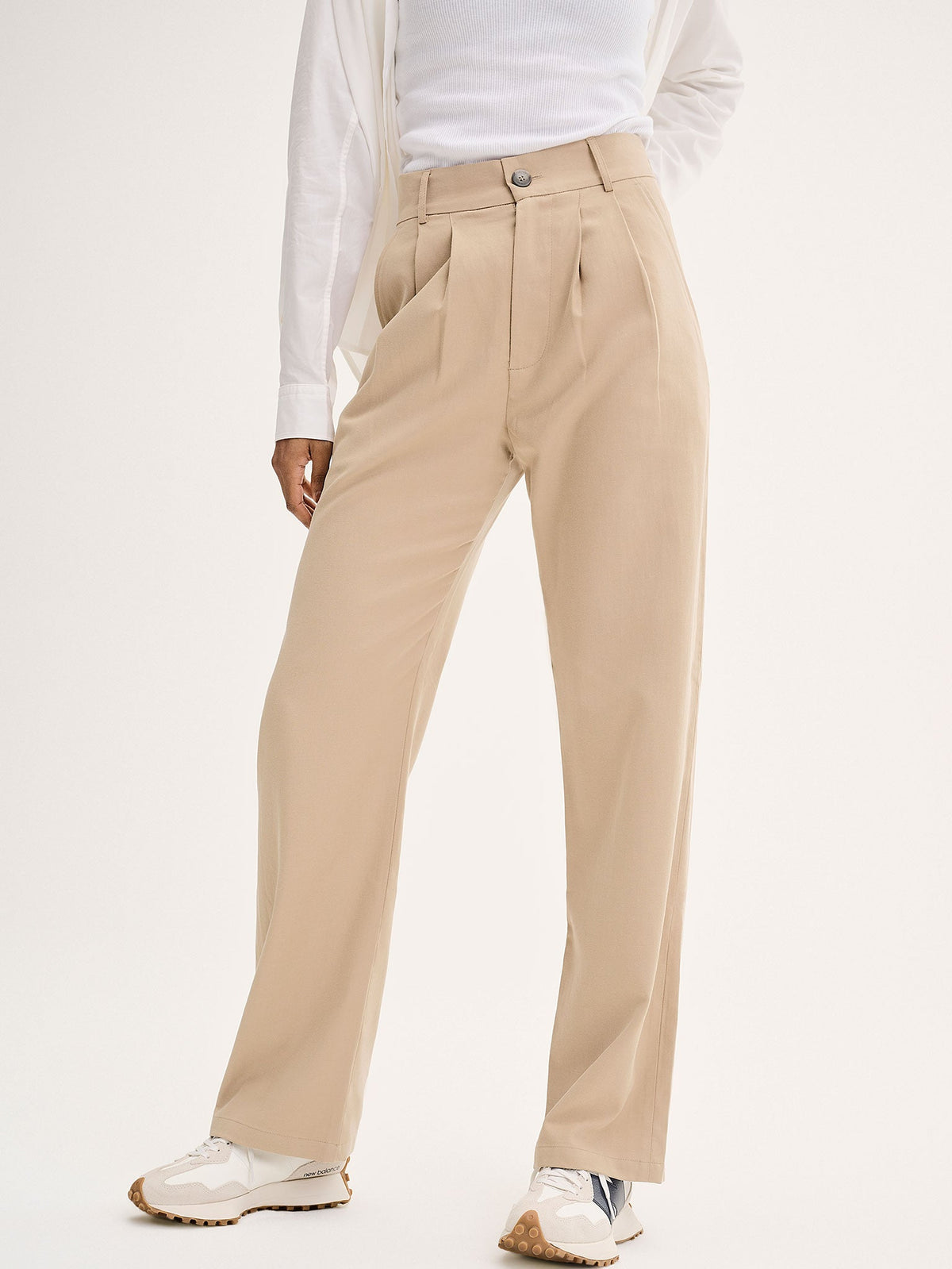 Cinnamon Relaxed Trousers in Beige Cotton/Tencel
