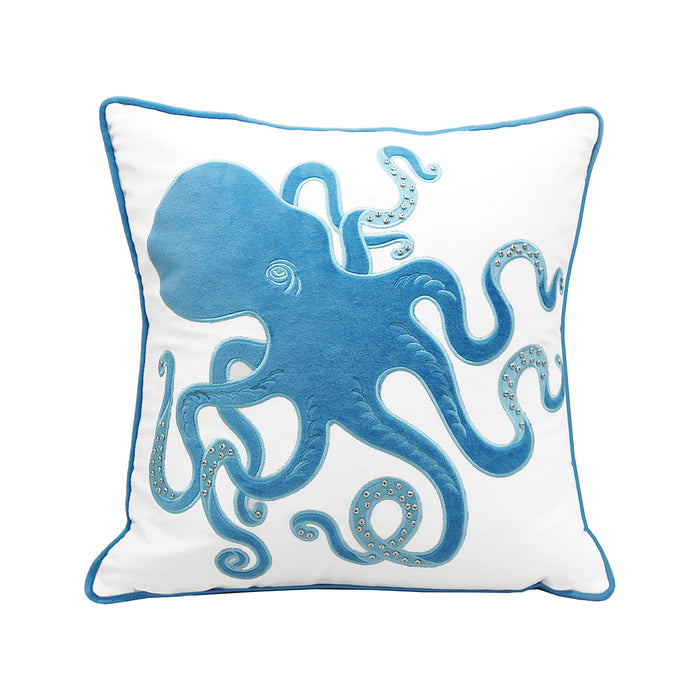 A 20in. x 20in. Blue Inkling Octopus Applique Indoor Pillow.
