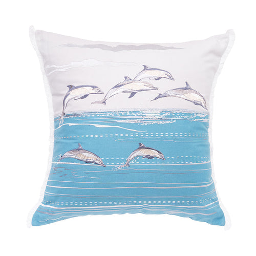 A 20in. x 20in. Dolphin Cove Indoor Pillow.