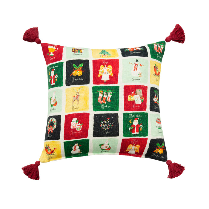 A 22in. x 22in. Alphabet Grid Pillow.