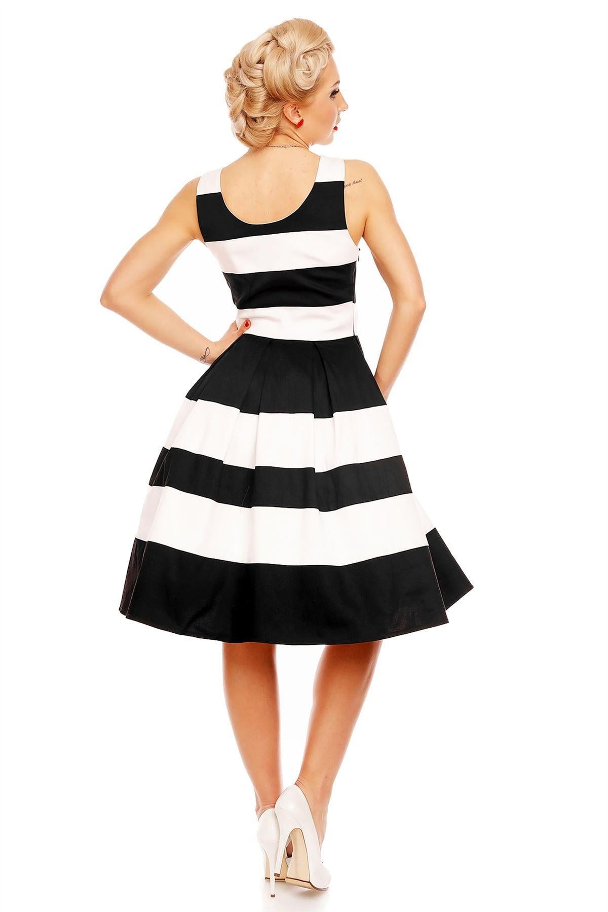Aurora Striped Two Tone Dress in Black-White
