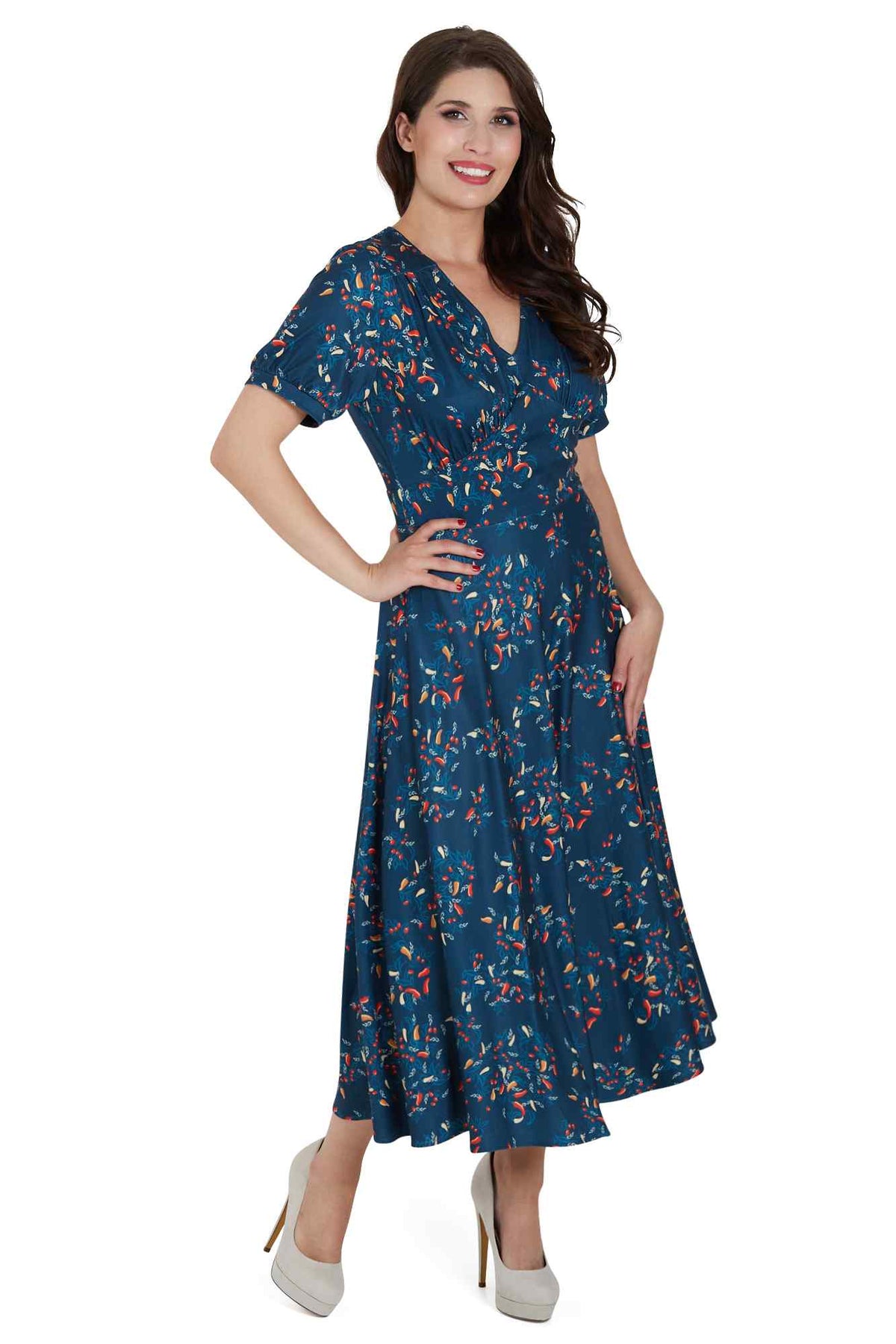 Julia Navy Blue Chili Midi Dress