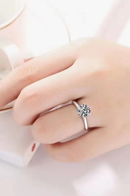 925 Sterling Silver Moissanite 6-Prong Ring