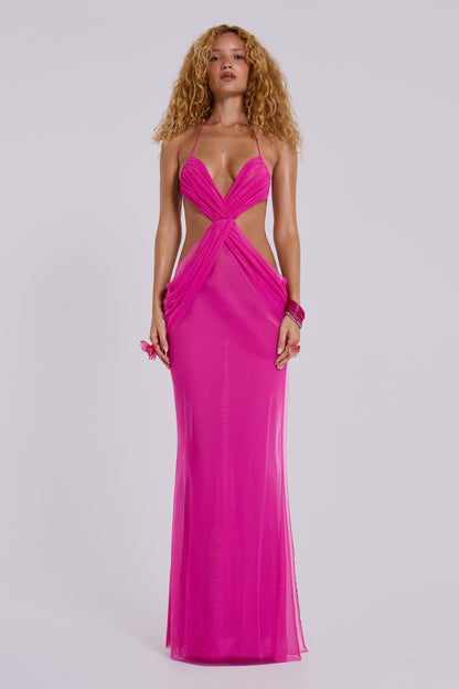Hesperia Draped Maxi Dress in Fuchsia
