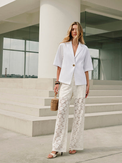 Drawstring Mid-Waist Lace Pant