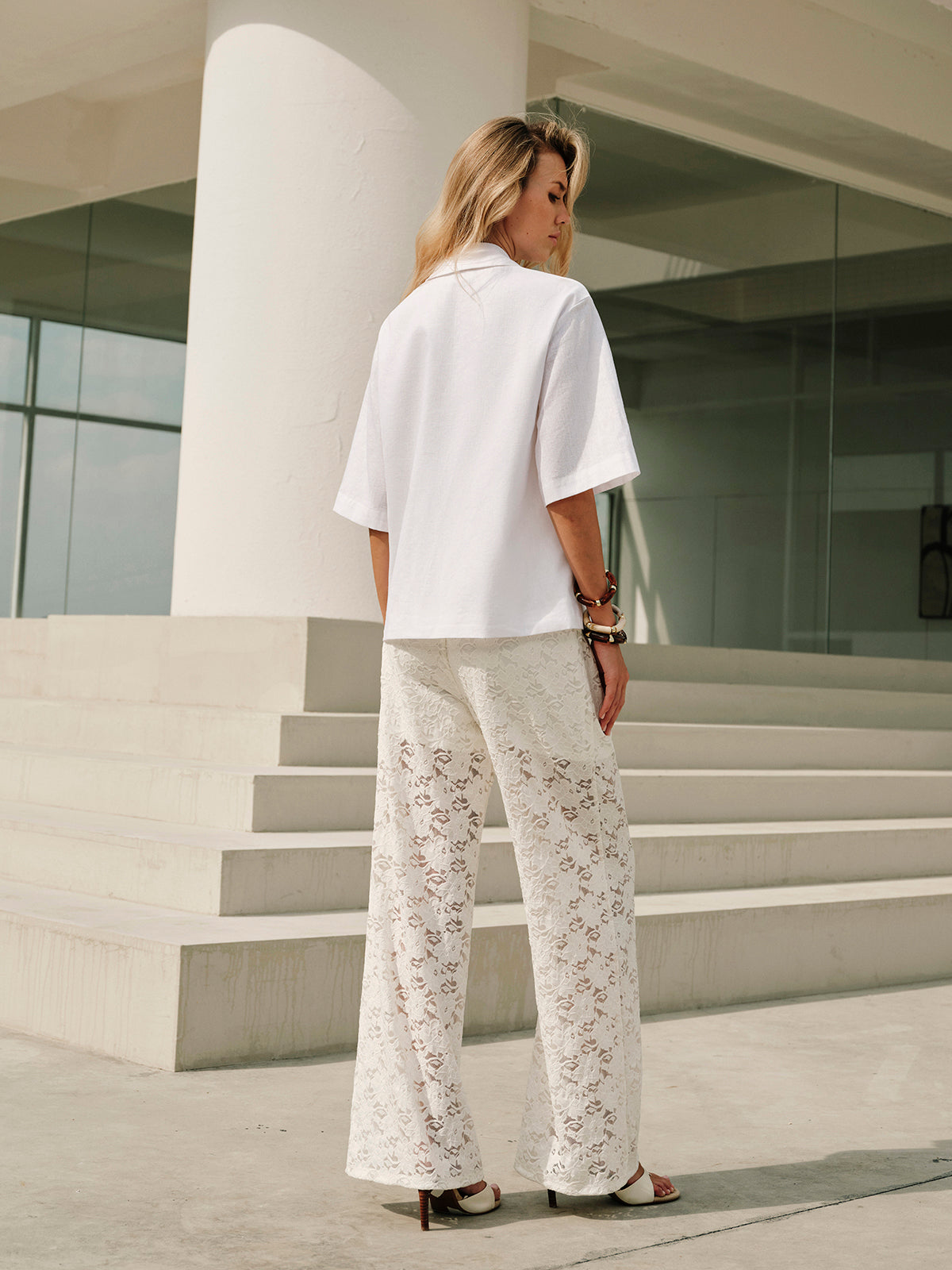 Drawstring Mid-Waist Lace Pant