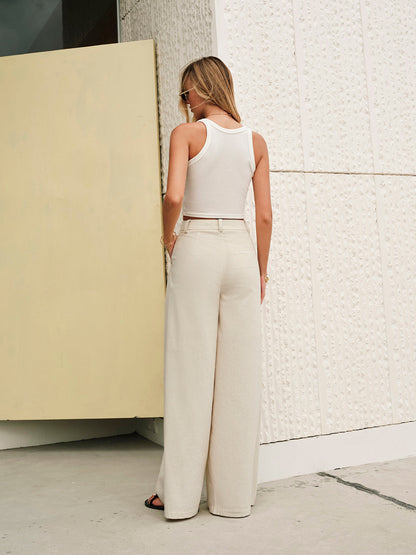 Cotton & Linen Mid-Waist Pants