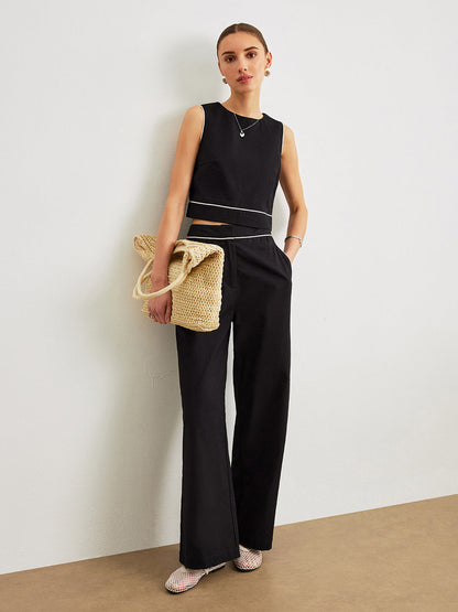 Cotton & Linen Pants Set With Pockets