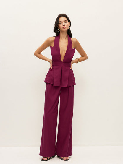 Halter Neck Belted Pocketed Pants Set