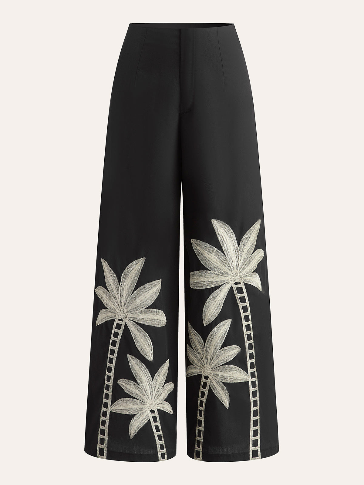 Embroidered High-Waist Wide-Leg Pants