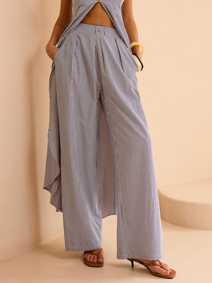 Striped Long Cami Top and Wide-Leg Pants Set