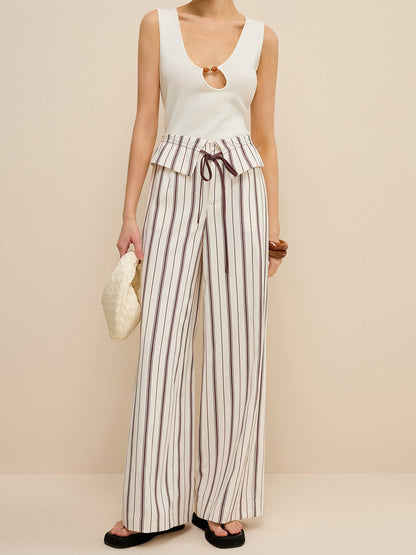 Striped Wide-Leg Pants with Peplum Waist