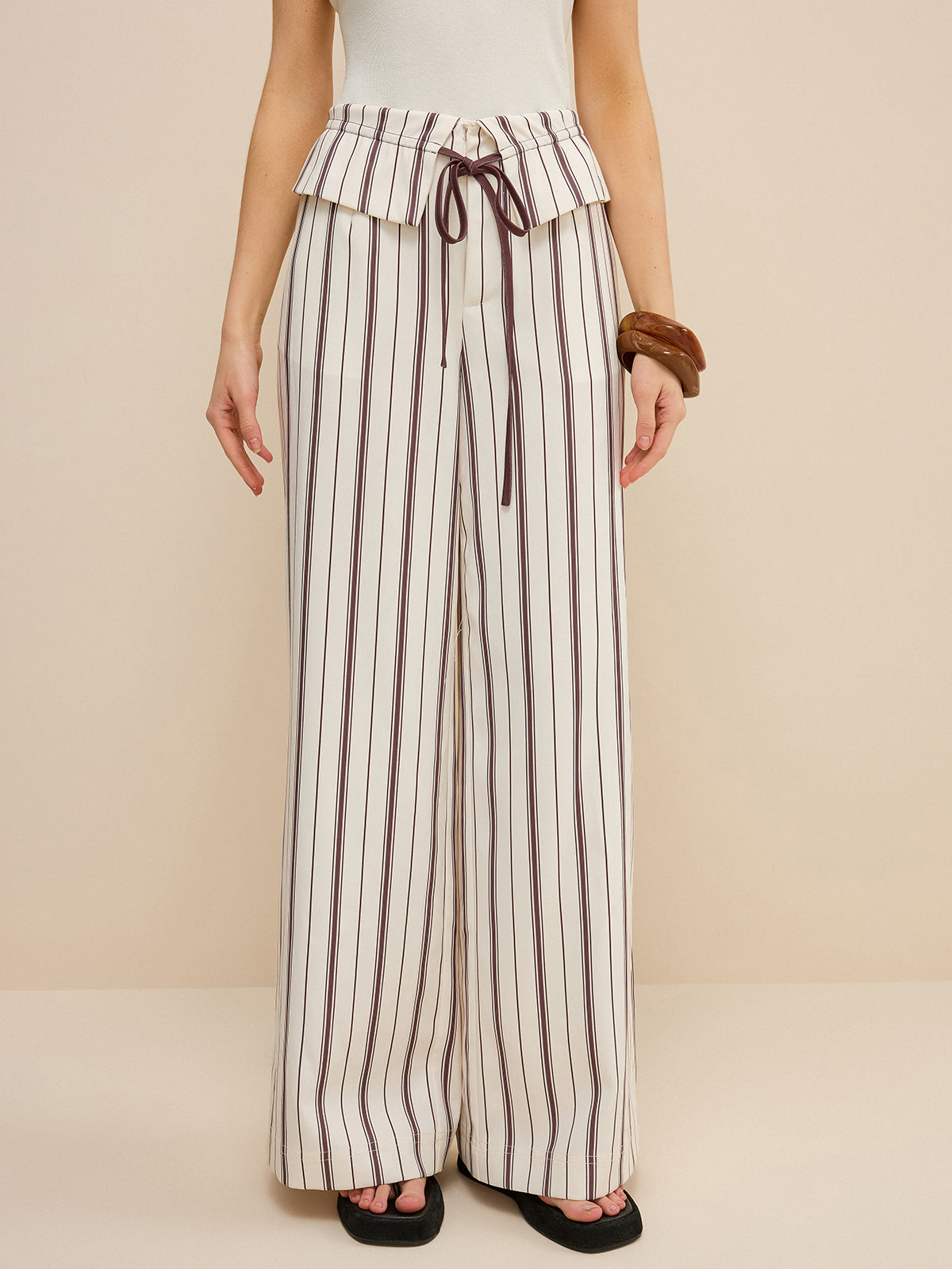 Striped Wide-Leg Pants with Peplum Waist