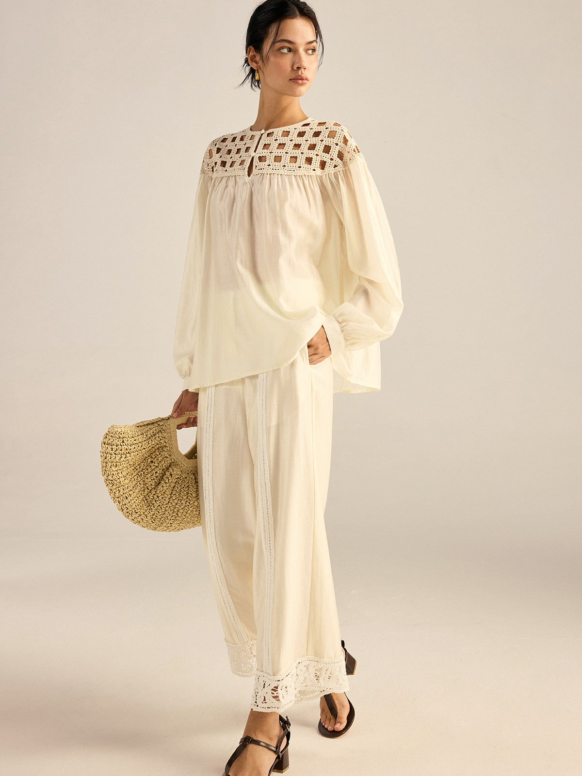 Crochet Tencel Wide-Leg Pants