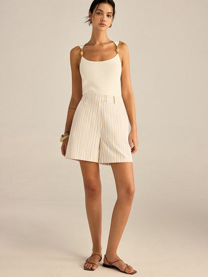 Striped Mid-Waist Shorts