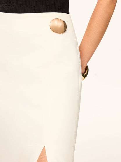 Metal Detail Slit Midi Skirt