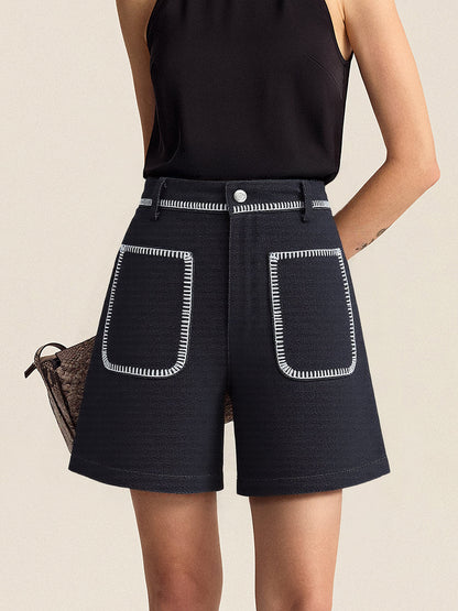 Contrast Trim Denim Shorts