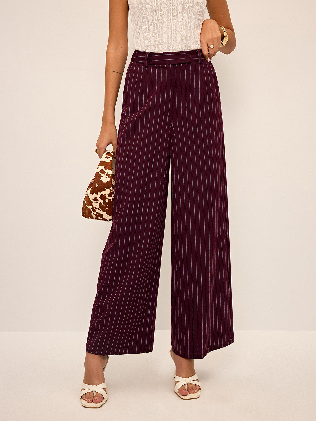 Pinstripe Wide-Leg Straight Pants