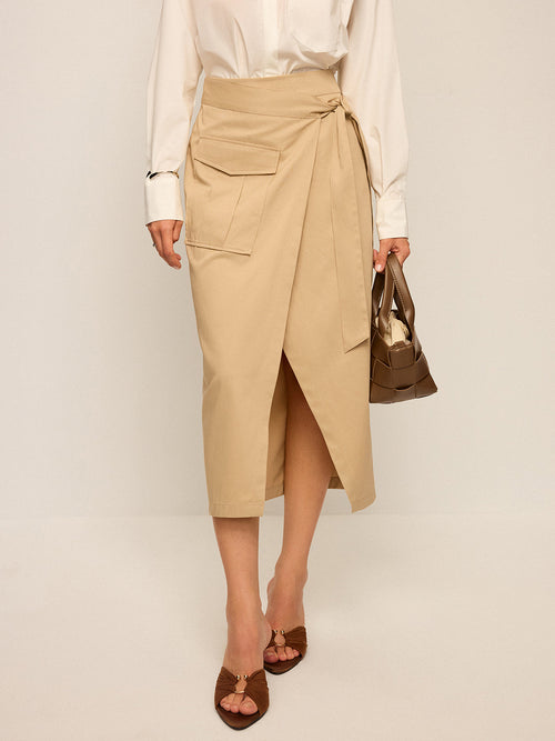 Pocket Wrap Midi Skirt