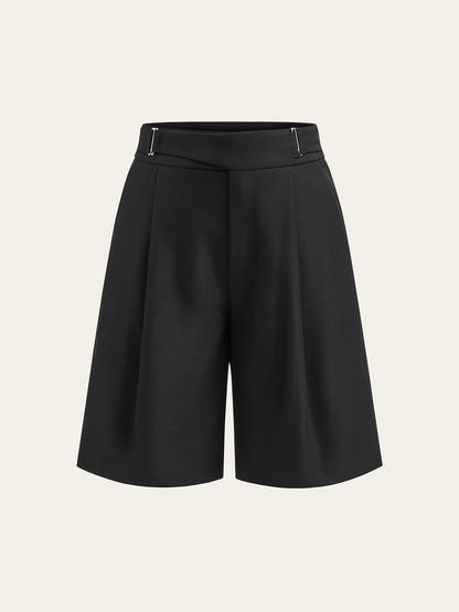 Buckle Detail Mid-Waist Shorts