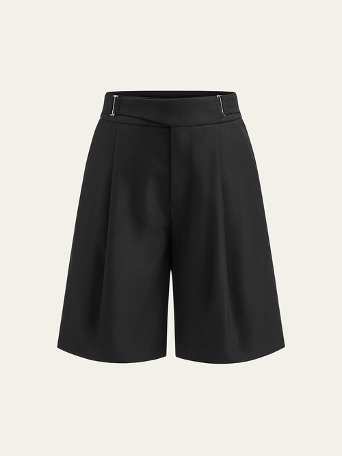 Buckle Detail Mid-Waist Shorts