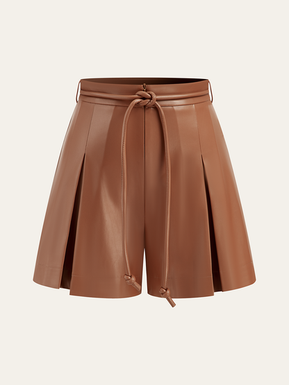 Pleated Fuax Leather Shorts