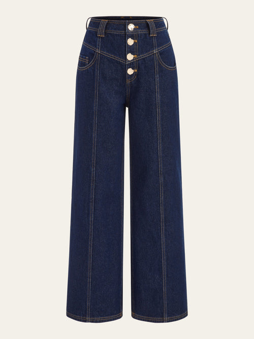 Mid-Waist Wide-Leg Button Front Jeans