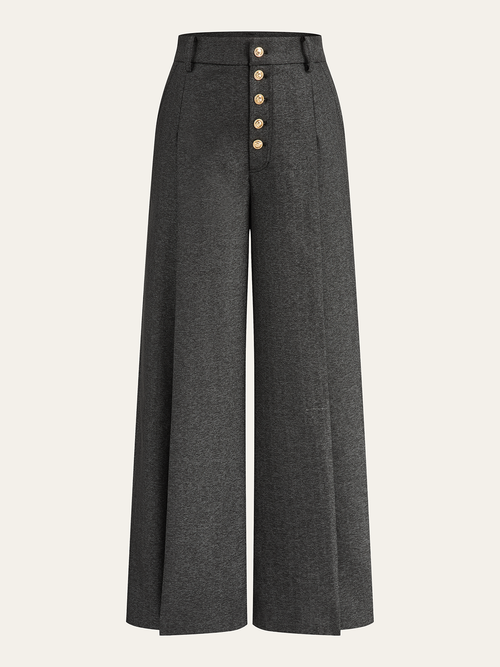 High-Waisted Button-Front Wide-Leg Pants