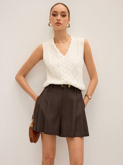 Pleated Mid-Waist Shorts without Belt