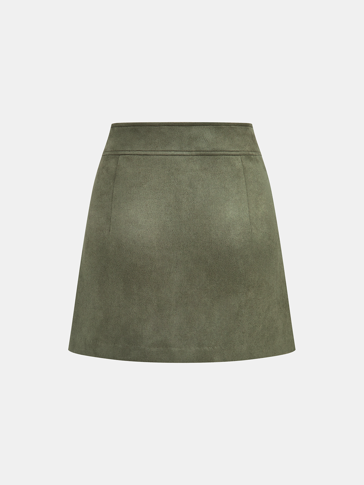 High-Waist Button Front Suede Effect Mini Skirt