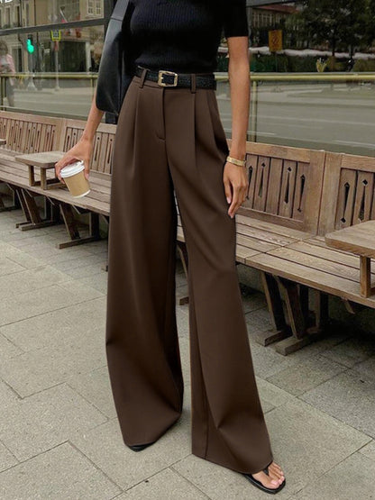 Solid Wide Leg Pants Without Belt